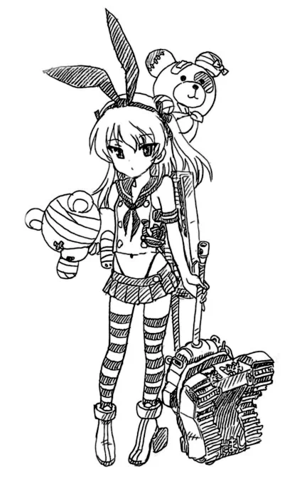 8月2日は『バニーの日』らしいので、バニーガール落描きを再掲。  こう見えて、艦これの島風は一枚も無い。  そう見えるのは、ガルパンの島田愛里寿である。