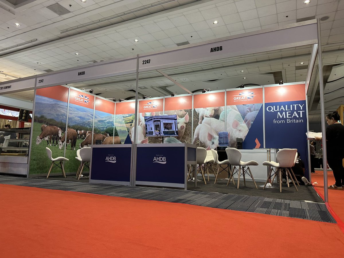 jono_eckley's tweet photo. All ready for day 1 on @TheAHDB British Meat Pavilion in Manilla at #WOFEX the Philippines largest food trade fair where we’re hosting leading UK meat exporters. In 2022 the market added over £55m to the UK beef and pork sectors. #exportisgreat https://t.co/4UvHxbPYpX