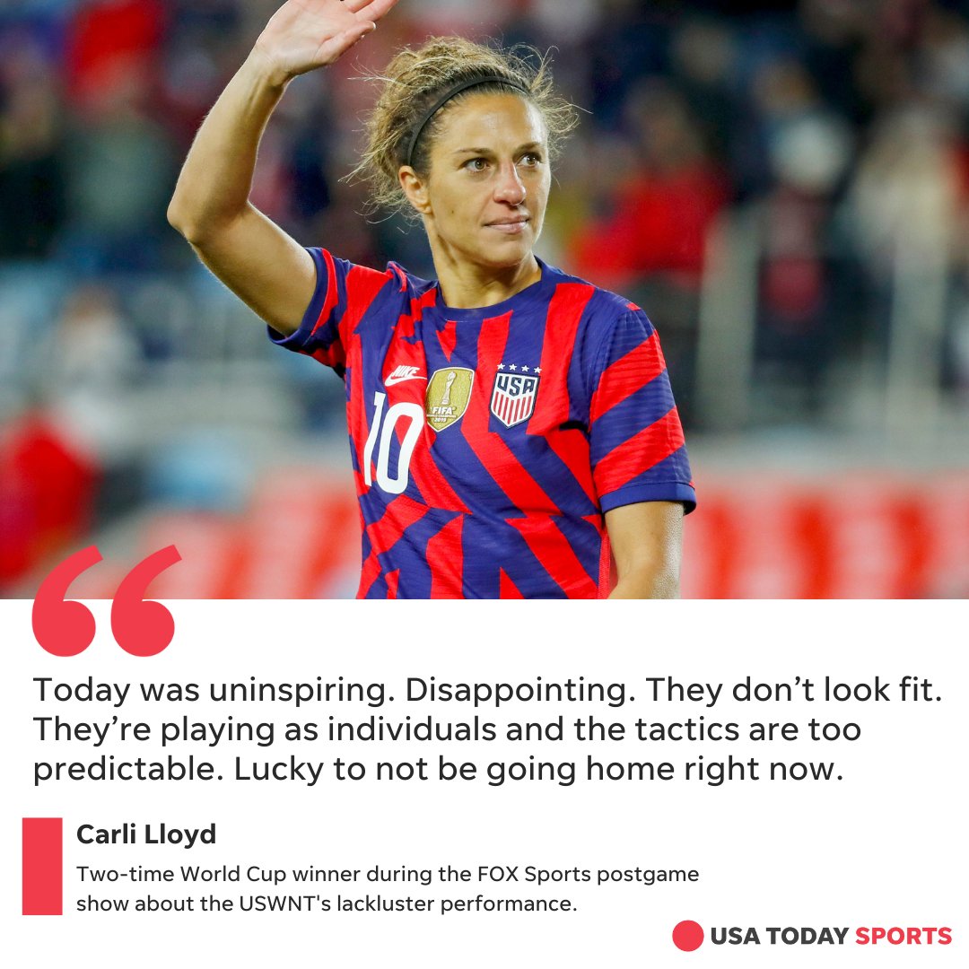usatodaysports's tweet photo. Two-time World Cup winner Carli Lloyd had some harsh words for the #USWNT after the Americans’ 0-0 #WorldCop draw against Portugal. 

Full story: https://t.co/fxoysaG7M7 https://t.co/sRoTaZOW7S