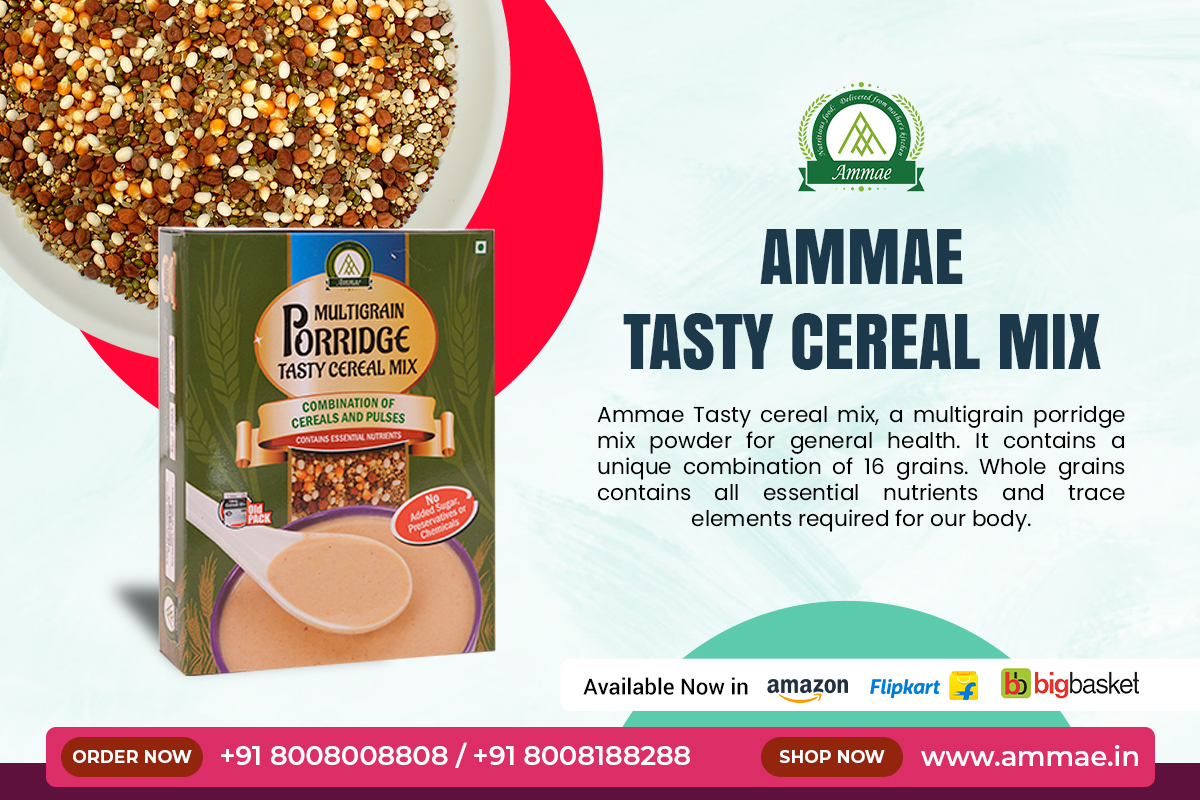 AmmaeProducts's tweet image. Each grain in a #multigrain #porridgemix contains a variety of essential nutrients. Say, B-complex vitamins, vitamin E, iron, calcium, magnesium, zinc, and dietary fiber. Combining them in a #ammae multigrain #porridge provides a huge set of nutrients.
ammae.in