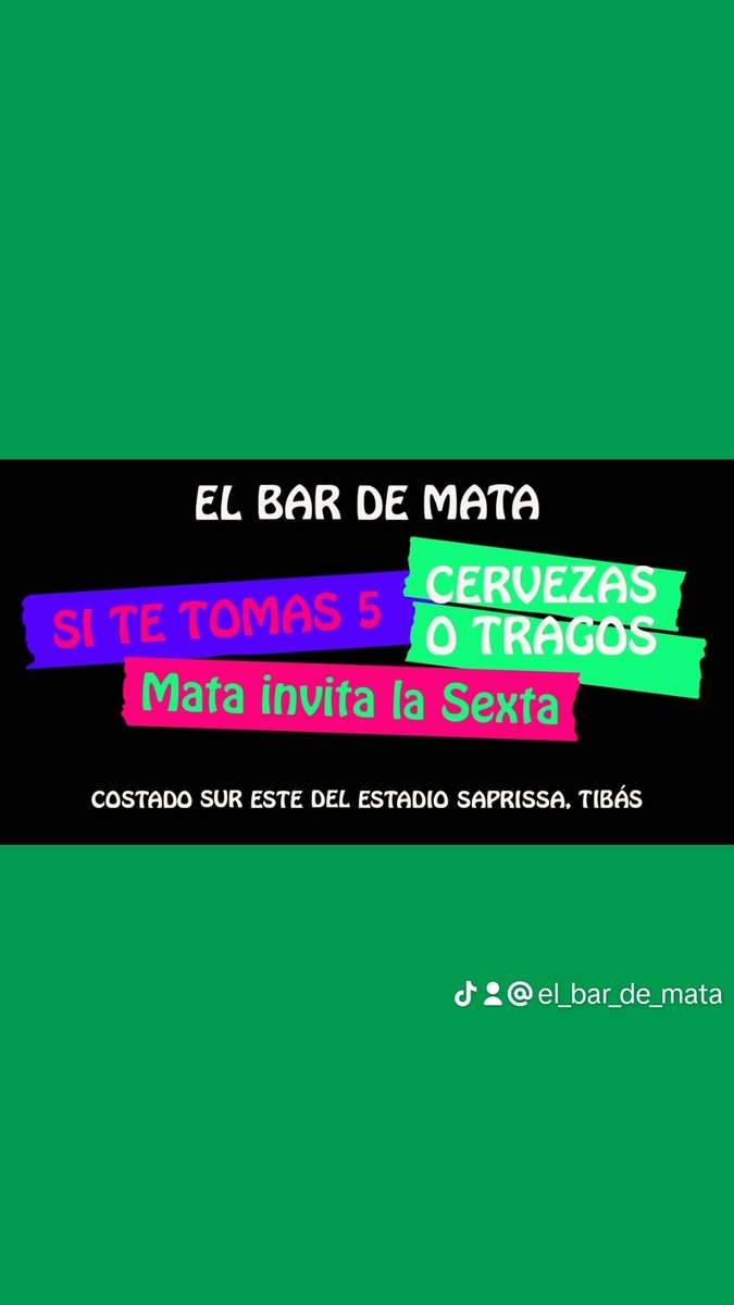 bar_mata's tweet photo. 📍Costado Sur Este del Estadio Saprissa en Tibás.
🕓 Abierto de 4pm en adelante.

Aplican restricciones: 
Promoción válida del miércoles 2 al  sábado 5 de Agosto.
No se pueden mezclar diferentes marcas o tipos de cerveza o tragos.
No aplica los días de evento en el est. Saprissa. https://t.co/Yn6qnbxAKY