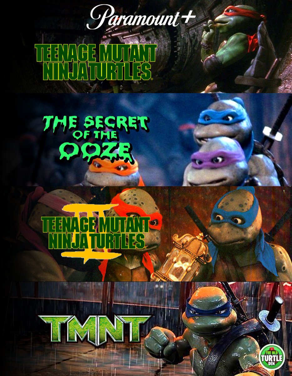 TheOldTurtleDen's tweet photo. The original 90's Teenage Mutant Ninja Turtles trilogy and the #TMNT 2007 movie are now on Paramount+ 🎞️ https://t.co/jzRibVd8Ao