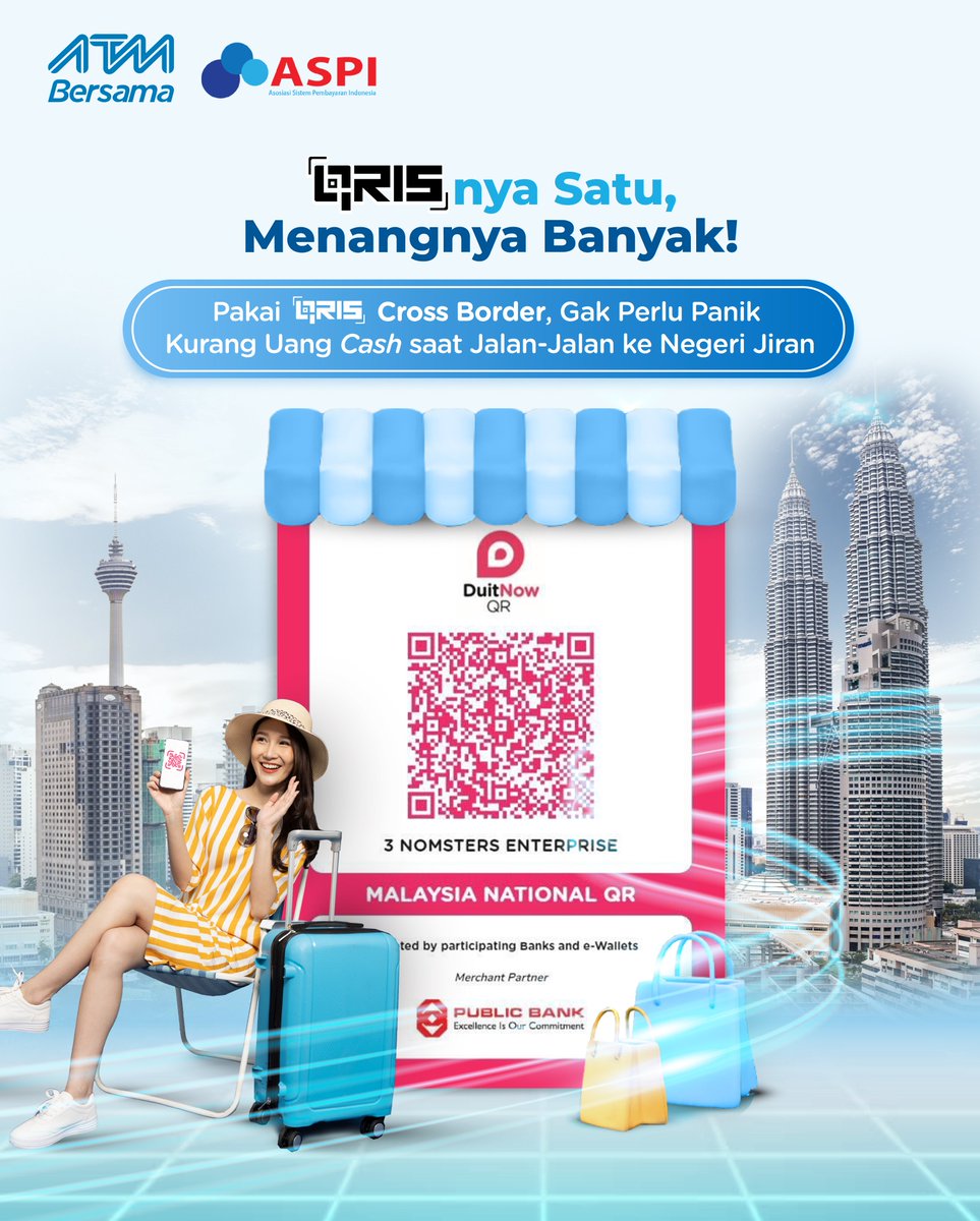 ATMBERSAMA's tweet photo. Ke Malaysia sibuk mikirin uang ringgit kurang atau engga ❌
Ke Malaysia bebas belanja pake QRIS Cross Border ✅

Sekarang ke Malaysia udah ngga perlu takut kehabisan uang ringgit. https://t.co/Nj9psLZJyz