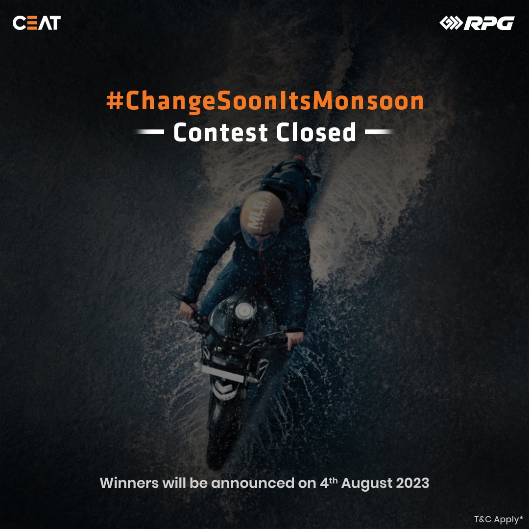 CEATtyres's tweet photo. Thank you for the enthusiastic response! The contest is now closed, and we've been thrilled to receive all your incredible entries. Stay tuned, as we will be announcing the winners on August 4th!
#ChangeSoonItsMonsoon #ContestClosed #CEAT #CEATTyres #CEATContest #ThisIsRPG https://t.co/DNwwkIeKBJ