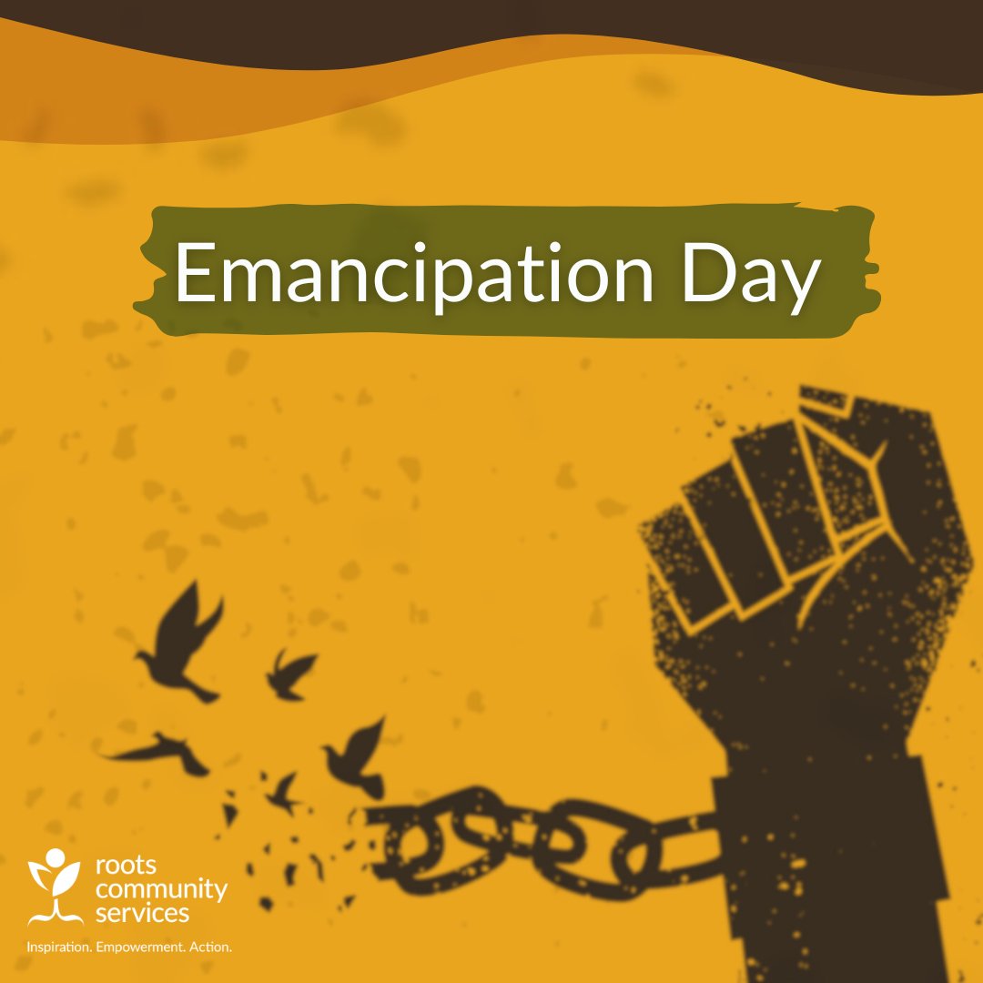 RootsCSPeel's tweet photo. August 1 marks Emancipation Day. It commemorates the Slavery Abolition Act coming into force throughout the British Empire in 1834. Today, let's reflect, educate, and engage in the ongoing fight against racism and discrimination in all forms. #rootscs #EmancipationDay https://t.co/bwNGQtmR7J