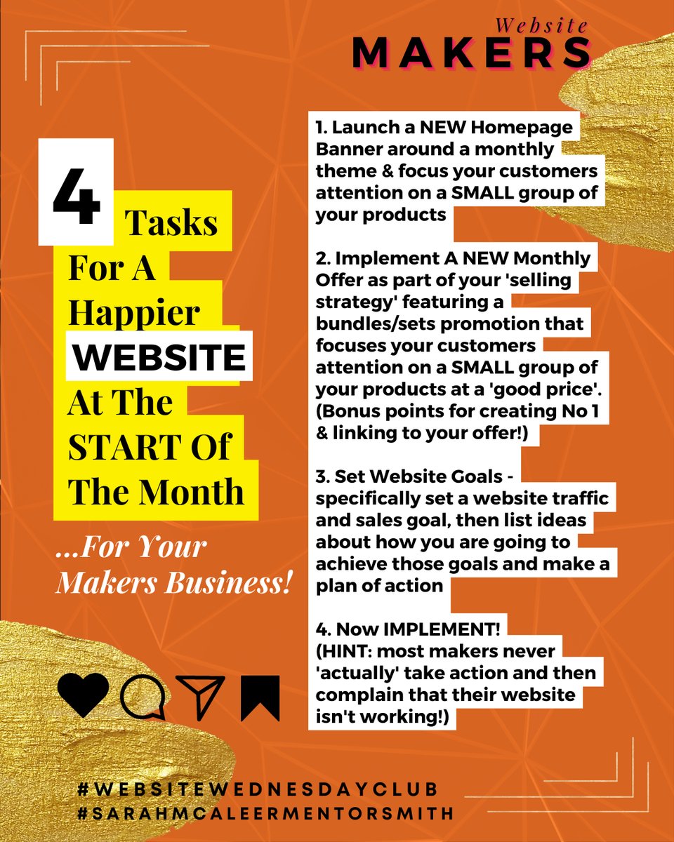 SMMentorsmith's tweet photo. At the START of the month, here's THREE tasks to do to make your website AND your business happier!

Get Website Wednesdays into your routine as a time to tweak your website...

#websitewednesday #websitewednesdays #websitewednesdayclub #websitetasks #websitetips #websitestrategi https://t.co/DfZJCHnJY5