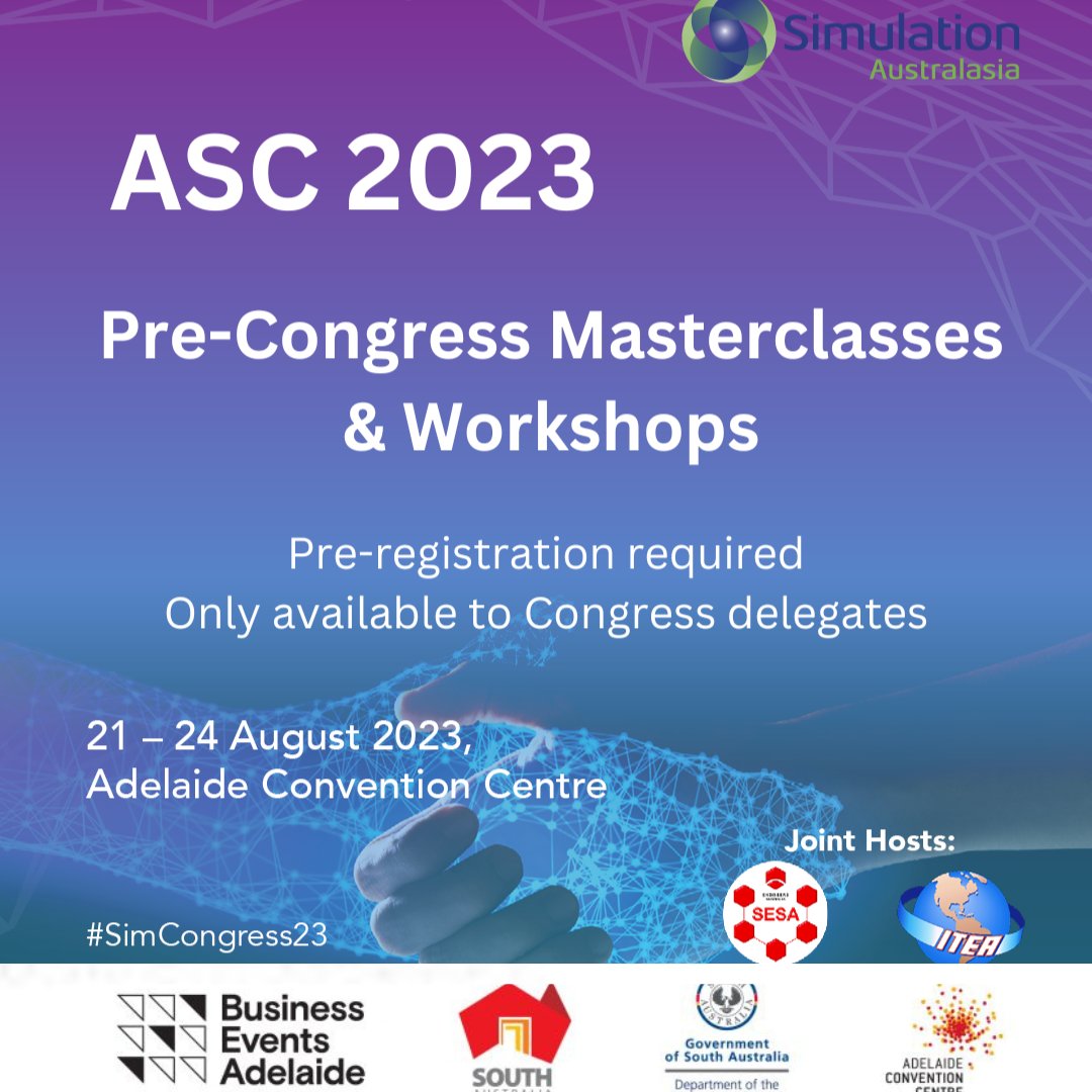 Pre-Congress Masterclass and Workshop registrations are open to #SimCongress23 delegates. Check out the full schedule for Monday, 21 August on our website: simulationcongress.com/program-2/