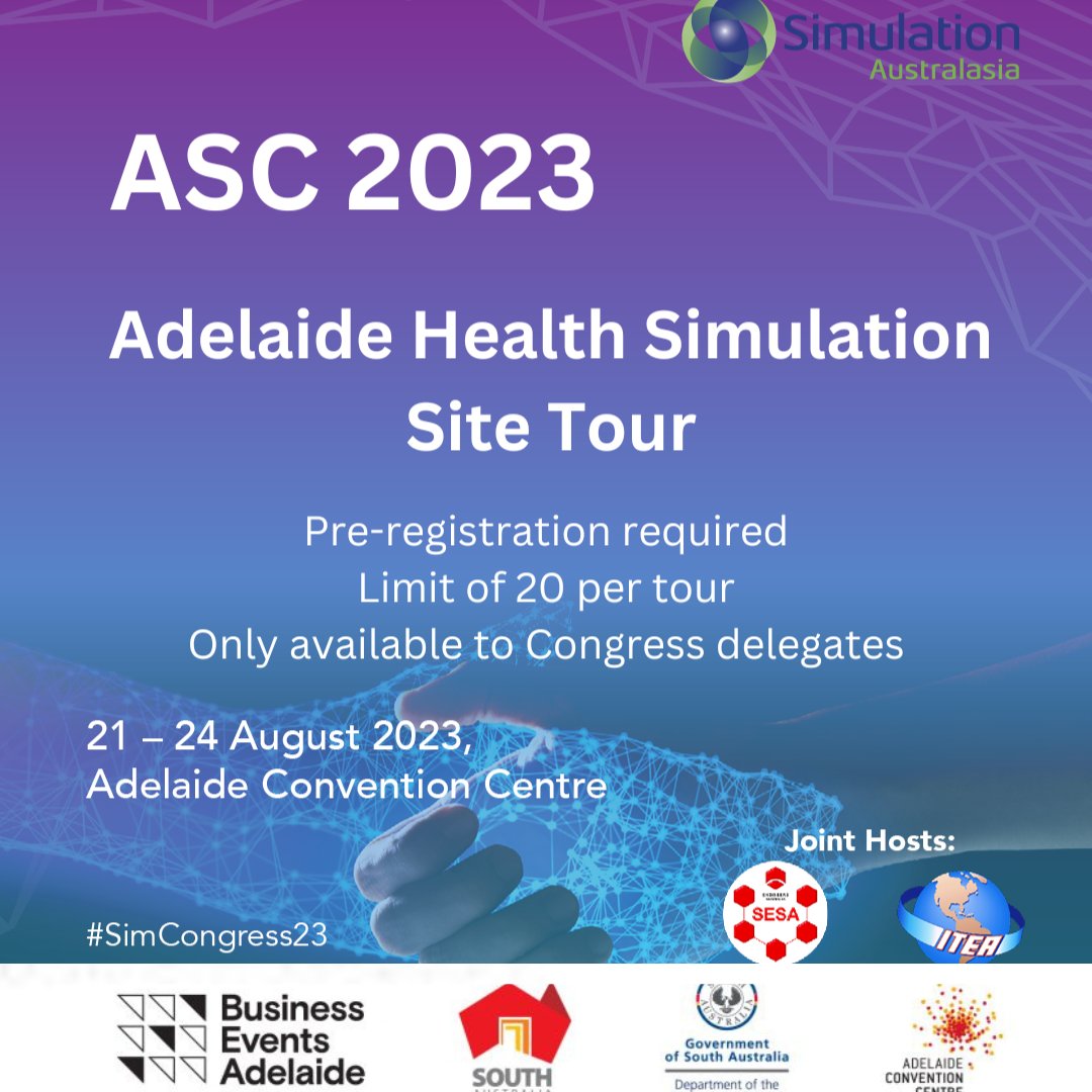 #SimCongress23 and the University of Adelaide are excited to offer a complimentary site tour of the Adelaide Health Simulation (AHS) facilities. Register for the Congress and Site Tour today! tas.currinda.com/register/event…