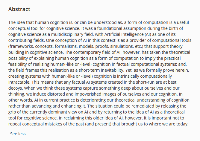 Neuro_Skeptic's tweet photo. "AI in current practice is deteriorating our theoretical understanding of cognition rather than advancing and enhancing it." https://t.co/8VeceuJ4uj A spicy preprint https://t.co/RytjI0iGI3