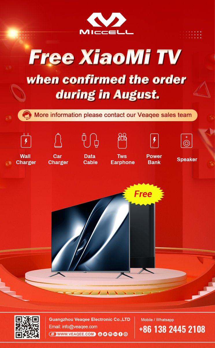Veaqee's tweet photo. Confirm Orders in August, Get Free XiaoMi TV😍👇
⚡If you plan to purchase phone chargers, charging cables, or TWS earphones, welcome to leave me a message for further details of the offer.
#phonechargers #chargingcables #twsearphones #freetv #bonus #promotion #Miccell #Veaqee https://t.co/5Efb13hM1o