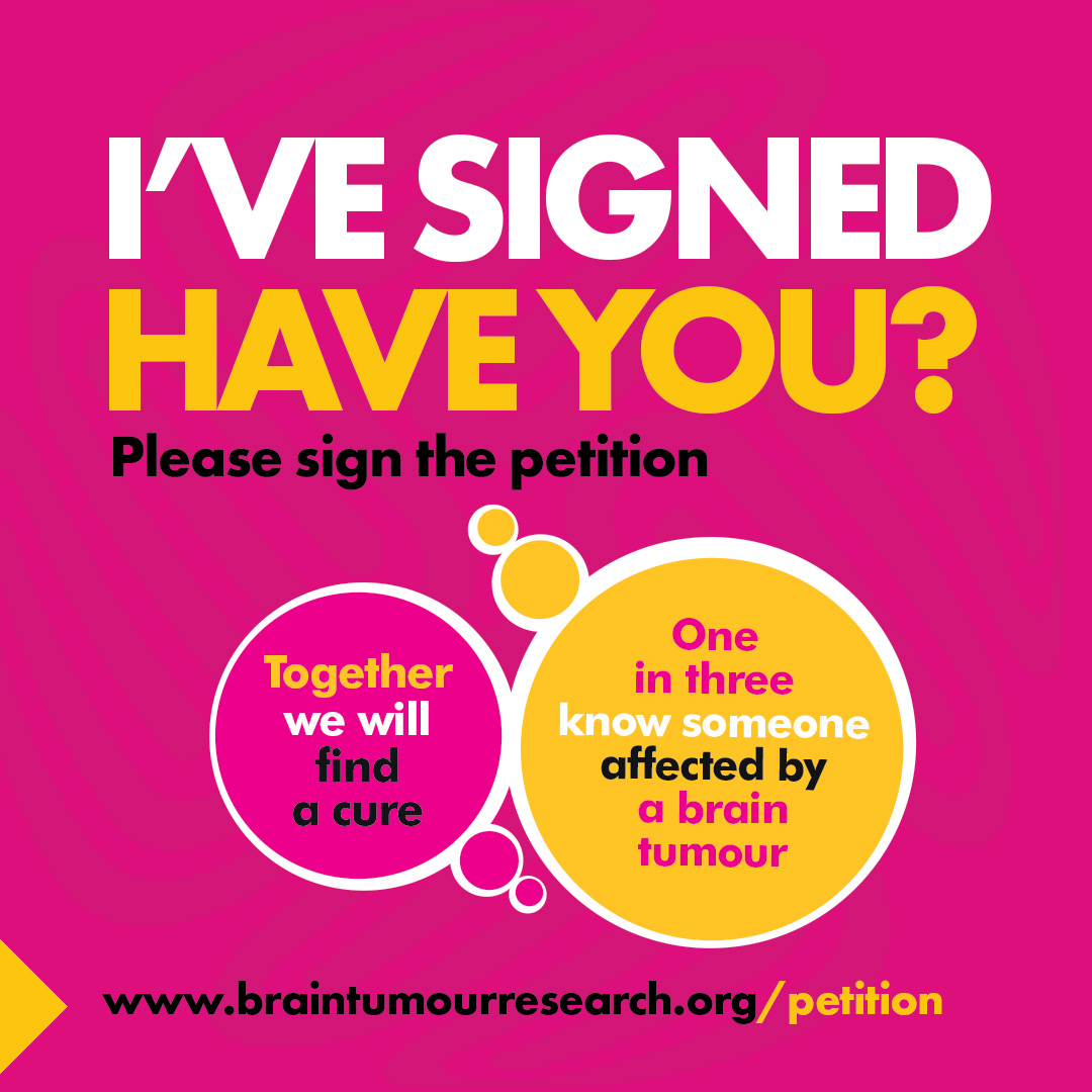 ⏱️ One minute is all it takes to create change! Join us in reaching our target of 100,000 signatures on our petition for increased Government funding.

Add your name and stand up for what you believe in ➡️ bit.ly/3JKUr54

#cancerawareness  #braintumor #cancer