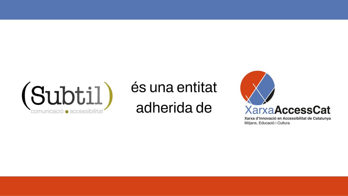 XarxaAccessCat's tweet photo. @somfundacio Subtil, @infoSubtil, és una empresa que es dedica a l'#accessibilitat per a persones #sordes i als serveis lingüístics 👈
Per a la Xarxa AccessCat és molt valuós comptar amb el suport del teixit industrial de l'#accessibilitat 🙌 https://t.co/IZXwPHSc7d