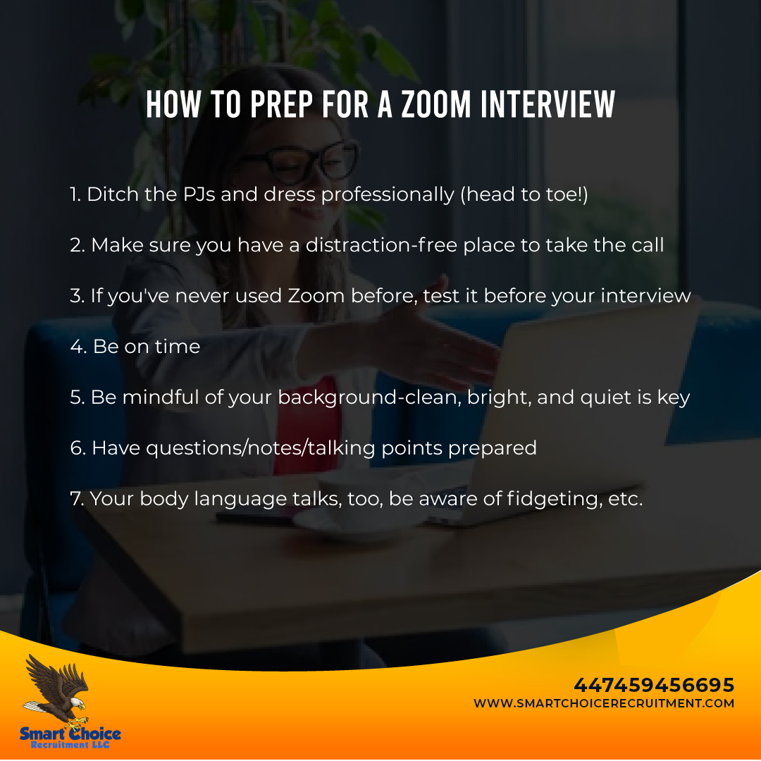 SmartChoicell's tweet image. Trying to find a new job? With the help of these 7 ideas from Smart Choice Recruitment, you can ace your Zoom interview.
Visit our website smartchoicerecruitment.com
Leave a comment below with your ideas.

#UKJobs #HiringChallenges #careersupport #jobsearchhelp #workfromhometips
