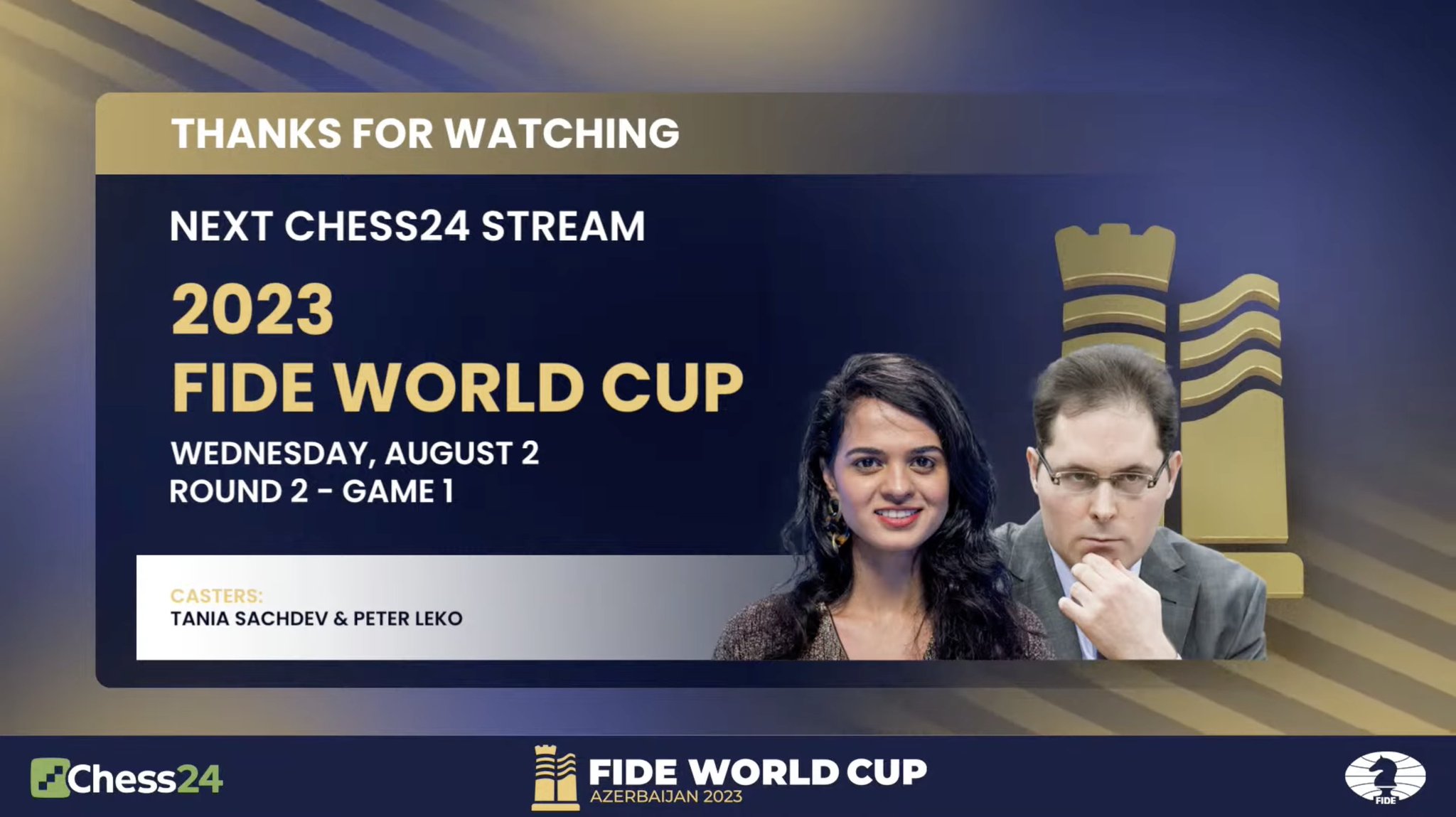 chess24.com on X: Peter Leko and @TaniaSachdev will be commentating on the  #FIDEWorldCup today as the big guns such as @MagnusCarlsen, @GMHikaru and  Ju Wenjun join the action!  #c24live   /