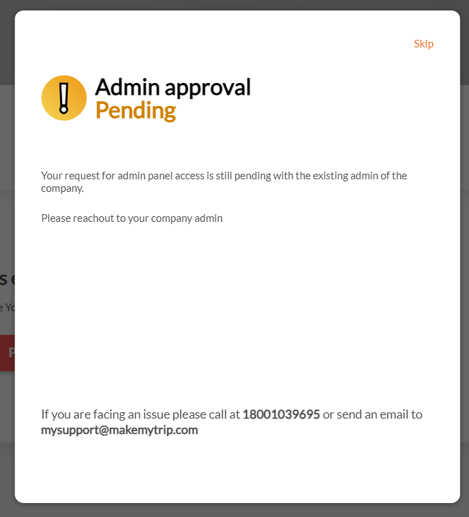 CMIPL's tweet photo. @makemytrip @makemytripcare
Everytime click on Admin Icon getting error “Your request for admin panel access is still pending with the existing admin of the company. Please reachout to your company admin” plz help. https://t.co/apWdK5PfQm