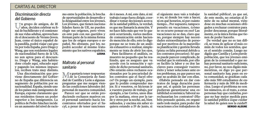 Buenos días,

<a href="/diariodeleon/">Diario de León</a> publicó una carta que realicé como queja de la situación actual de los sanitari@s de la comunidad. Creo que muchos de ellos se pueden sentir identificados al leer estas líneas. 
¿Me ayudas a difundirlo? 
Dale RT y cuidemos a quien nos cuida!!!