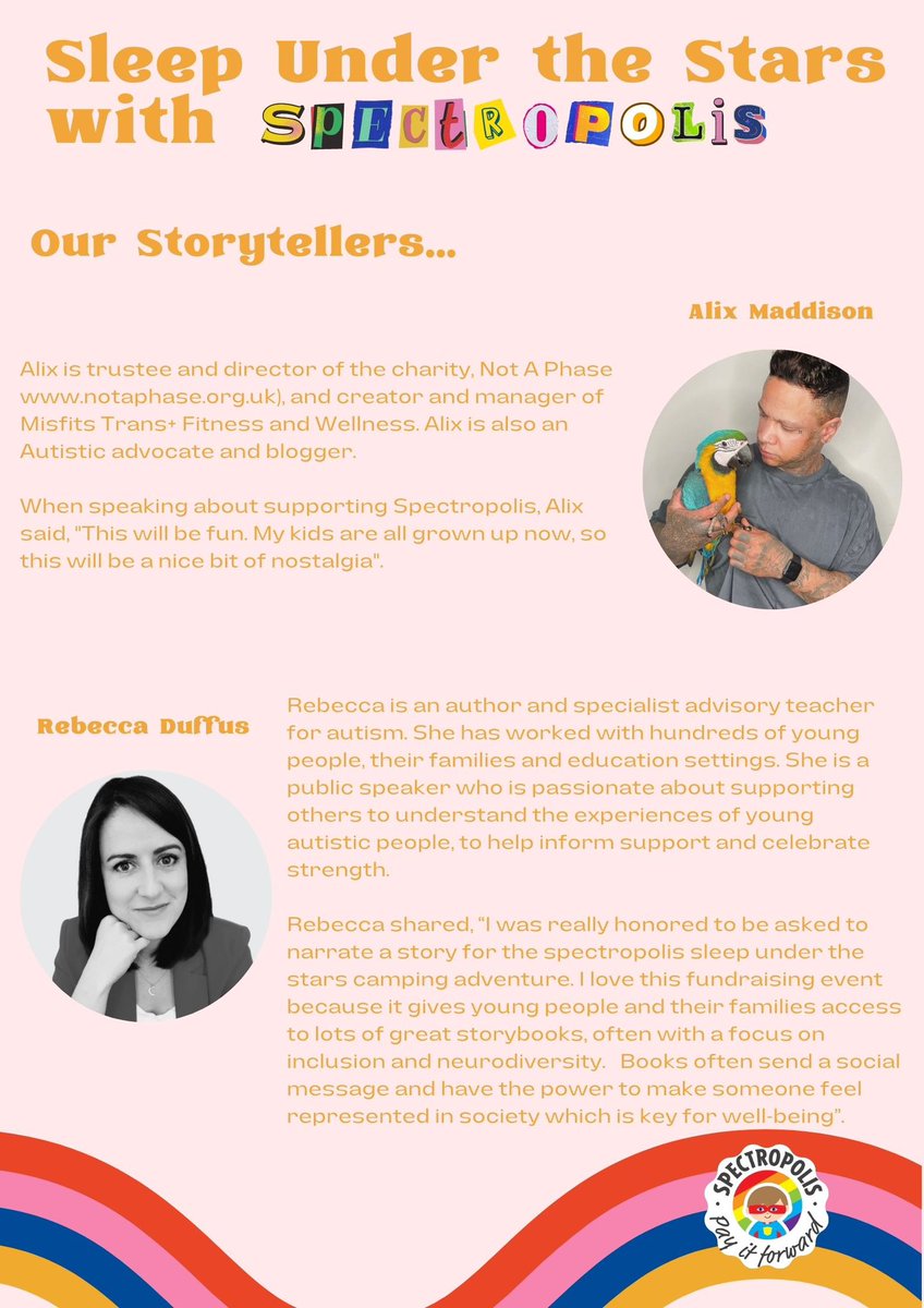 SpectropolisPIF's tweet photo. More of our incredible narrators…#autism #bookdonation #knowledge #empower #communityproject #fundraising #sleepunderthestars #camping #summeractivities #bedtimestories #AlixMaddison #NotAPhase #MisFits #RebeccaDuffus #TheTeacherWhoCameToSee #Author 

https://t.co/5iJdzZswJ9 https://t.co/1pgKtciNSv