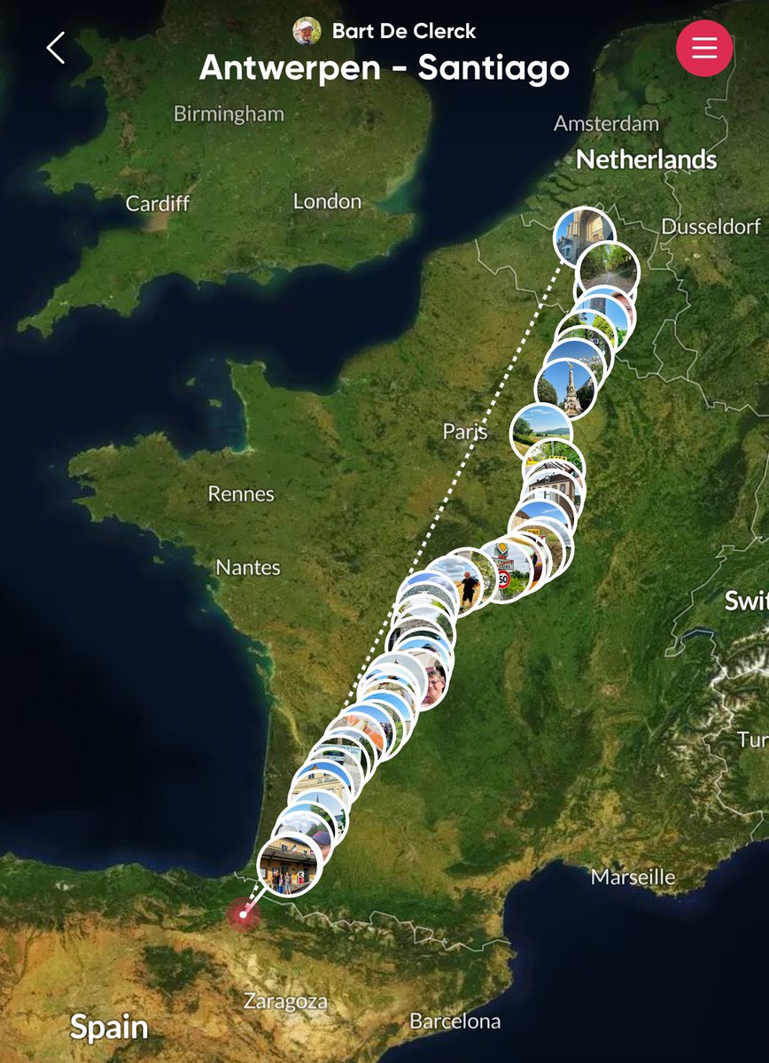 Onze <a href="/bartdecl/">Bart De Clerck</a> is al aan #dag67 van z’n #AntwerpenSantiago ter nagedachtenis van z’n vriend Philippe en tvv <a href="/StopDarmkanker/">Stop Darmkanker</a> 🚶🏻‍♂️💙🍀
Vanmorgen vertrok hij in #Pamplona 

Op de <a href="/polarsteps/">Polarsteps</a> kaart gewoon in-druk-wek-kend!👏

Steunen kan en mag nog altijd!🙏

▶️ acties.stopdarmkanker.be/fundraisers/ba…