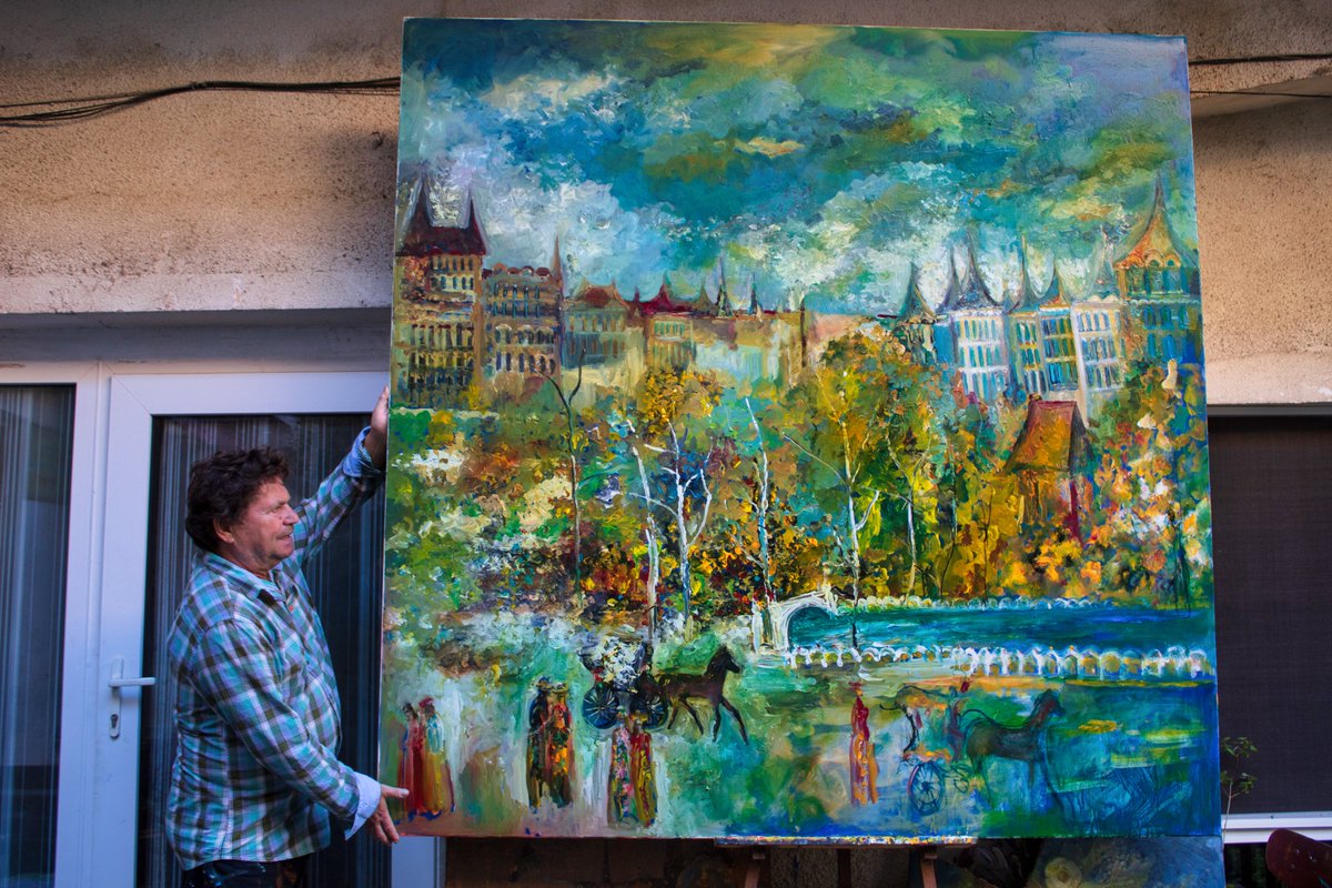MihaiOlteanuART's tweet photo. Exciting times in the studio! Here's a glimpse of me with my latest masterpiece, a captivating 2m by 2m artwork that's currently a work in progress. https://t.co/AjQ2Na3GZl