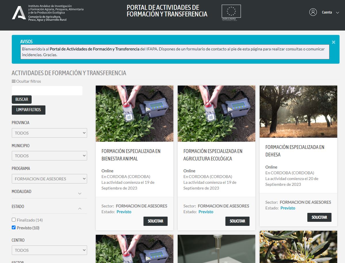 IfapaJunta's tweet photo. 🎓Impartimos la formación inicial y continua al personal técnico de empresas, asociaciones u organizaciones que asesora a las explotaciones agrarias.  

ℹ️ Consulta los cursos programados a partir de septiembre 👉https://t.co/ancfkIgff0

#IFAPAforma #Formación #cursos https://t.co/lEhZCzhspV