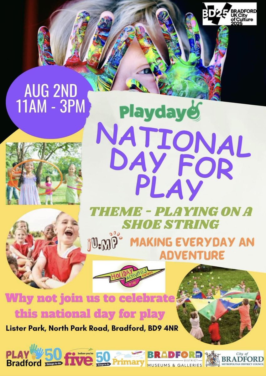 We will be inside Cartwright Hall today - come and join in the fun! 

@Play_Bradford @50TTDBradford @bradfordmdc @JoinUsMovePlay @HubBradford @ActAsOneBDC @BiBresearch @BdWestPeopleCan @HollingsYouth @MeridianCentre_ @Manninghamha @JuConnectors