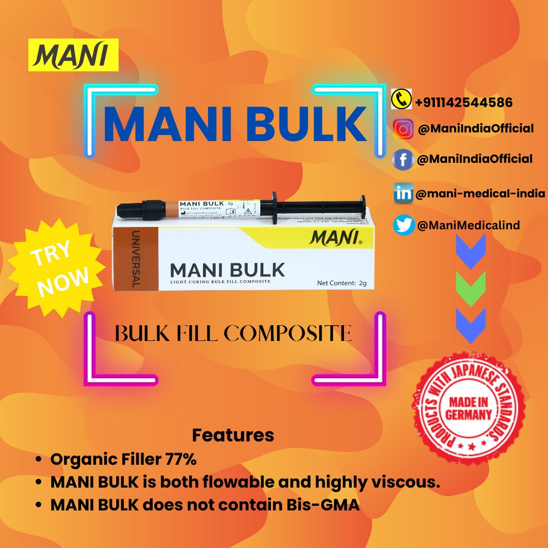 ManiMedicalInd's tweet photo. Bulk the Hulk🦾

Mani Bulk 💹

RESTORATIVE PRODUCTS 🏃

Fill to Satisfy🛰️

"The Best Quality In the World, To The World." 💯

#manimedicalindia #madeingermany #endodontist #manibulk #manihulk #dentistry #dental #japanesequality #mani #dentalcommunity #dentaleducation #dentist https://t.co/2BP5rgqkLy