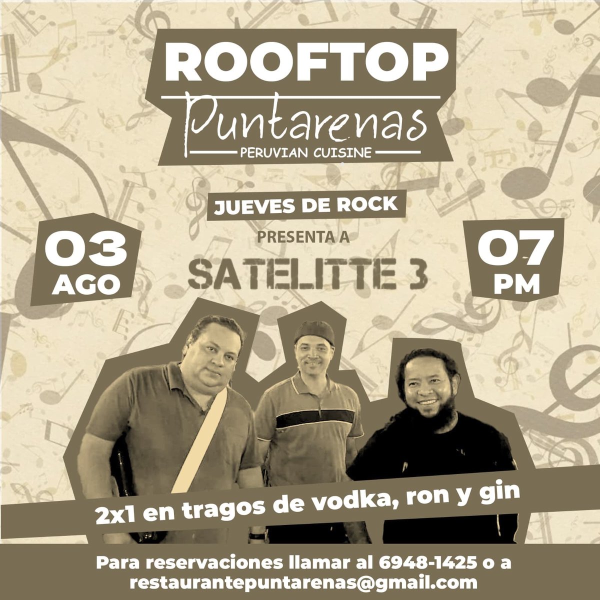 Jueves 3, nos vemos en el Rooftop del Rest.Puntarenas (El Cangrejo)
Entrada Libre! Les Esperamos!