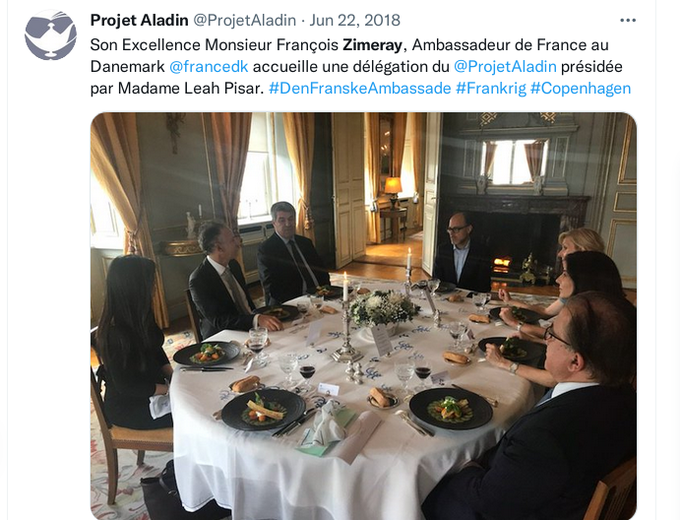 Casimir_Noir's tweet photo. @KyleOlbert @LeahPisar @EvanMRyan This is Ghislaine's family lawier #FrançoisZimeray with Leah Pisar at french embassy in Denmark.
#ProjetAladin https://t.co/iq22Y7fE44
