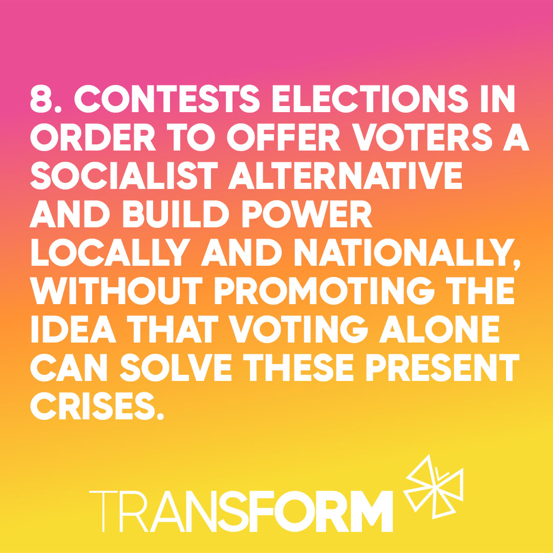 tf_politics's tweet image. 🗳️ Transform will contest elections in order to offer voters a socialist alternative and build power locally and nationally, without promoting the idea that voting alone can solve these present crises.

You can read the rest of our core principles here: transformpolitics.uk
