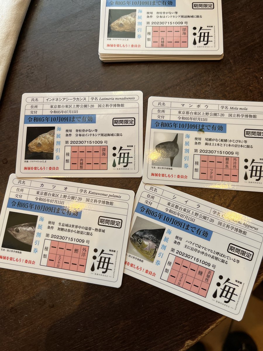 riversidesuki's tweet photo. 上野の飲食店に置いてあって一目で「なんじゃこりゃ！？」となったこれ。なんと科博の海展の割引券(割引カード)。おもしろすぎる😂
広報になんかすごい担当者の人がいるんじゃないだろうか。 https://t.co/zDjpMPvPot