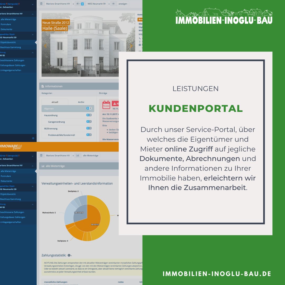 immoinoglu's tweet photo. #Kundenportal - Durch unser Service-Portal, über welches die Eigentümer und Mieter online Zugriff auf jegliche Dokumente, Abrechnungen und andere Informationen zu Ihrer Immobilie haben, erleichtern wir Ihnen die Zusammenarbeit.
Mehr erfahren: https://t.co/Wkmm75pJAQ
#immobilien https://t.co/qbCskzLtSW