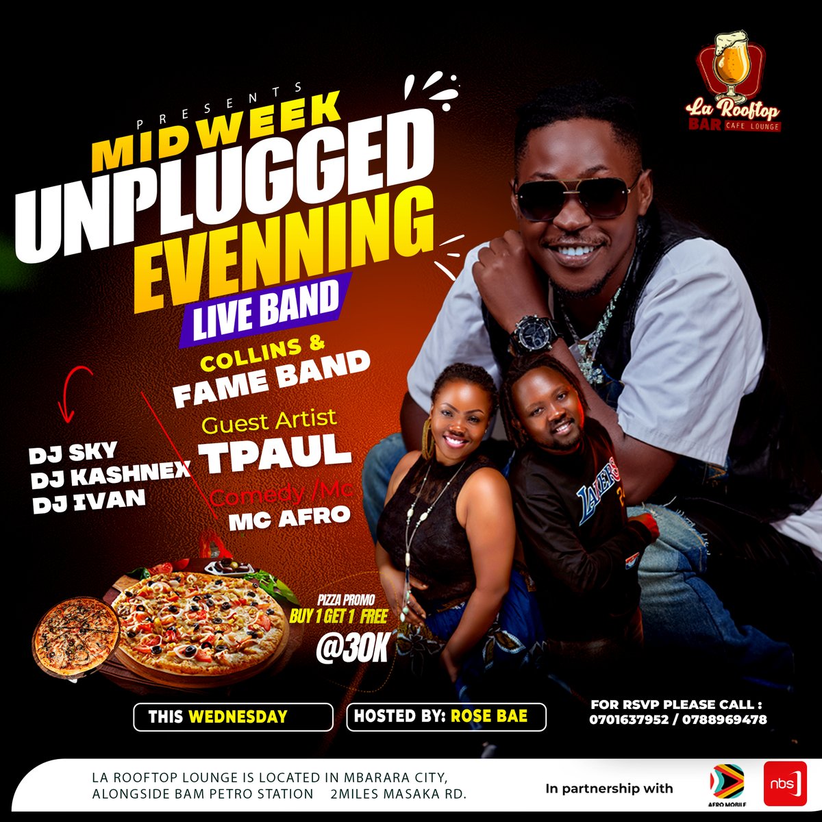 nbstv's tweet photo. Light up your week with @larooftoplounge's midweek party filled with incredible entertainment and amazing food offers. 

Powered by @afromobileug and @nbstv

#NBSUpdates #TheFutureIsNow #AfroMobileUg #MidWeekUnpluggedEvening https://t.co/hKhAPQBzgV