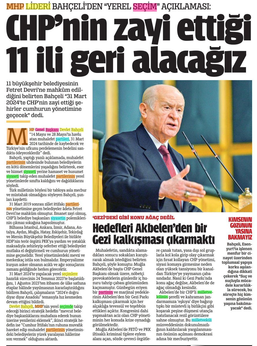ZaitAkgun's tweet photo. Liderim Devlet Bahçeli'den #YerelSeçim açıklaması: CHP'NİN ZAYİ ETTİĞİ 11 ŞEHRİ GERİ ALACAĞIZ
1⃣1⃣ büyükşehir belediyesinin #FetretDevri'ne mahkûm edildiğini belirten @dbdevletbahceli, "#31Mart2024'te CHP'nin zayi ettiği şehirler cumhurun yönetimine geçecek" dedi. https://t.co/GfkWOahOhl