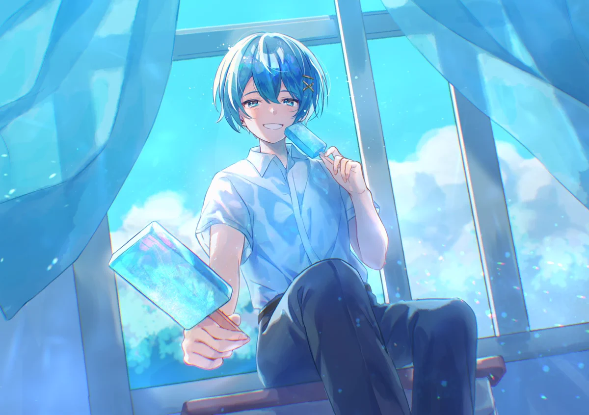 アニメキャラクター イラスト 青色タンクトップ F2g7aiTboAAU2Az?format=webp&