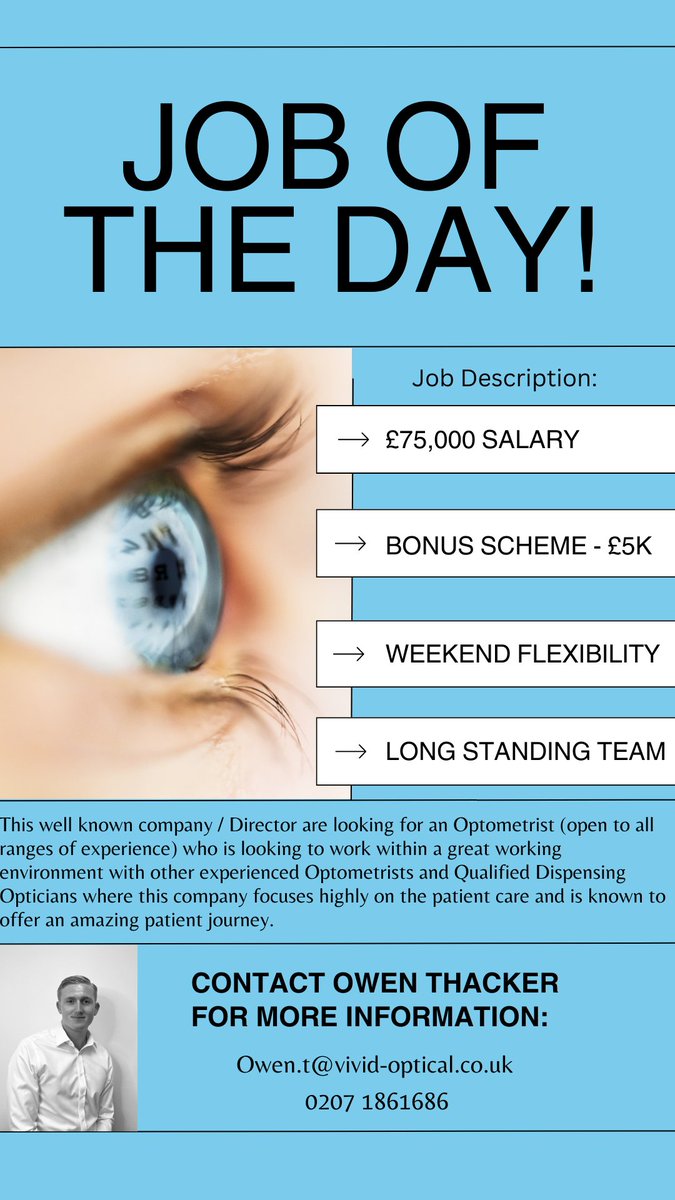 vivid_optical's tweet photo. Job of the day in Dorking! Please contact Owen Thacker for more information. 

Email: Owen.t@vivid-optical.co.uk
Phone: 0207 1861686 https://t.co/yYAHa3l20h