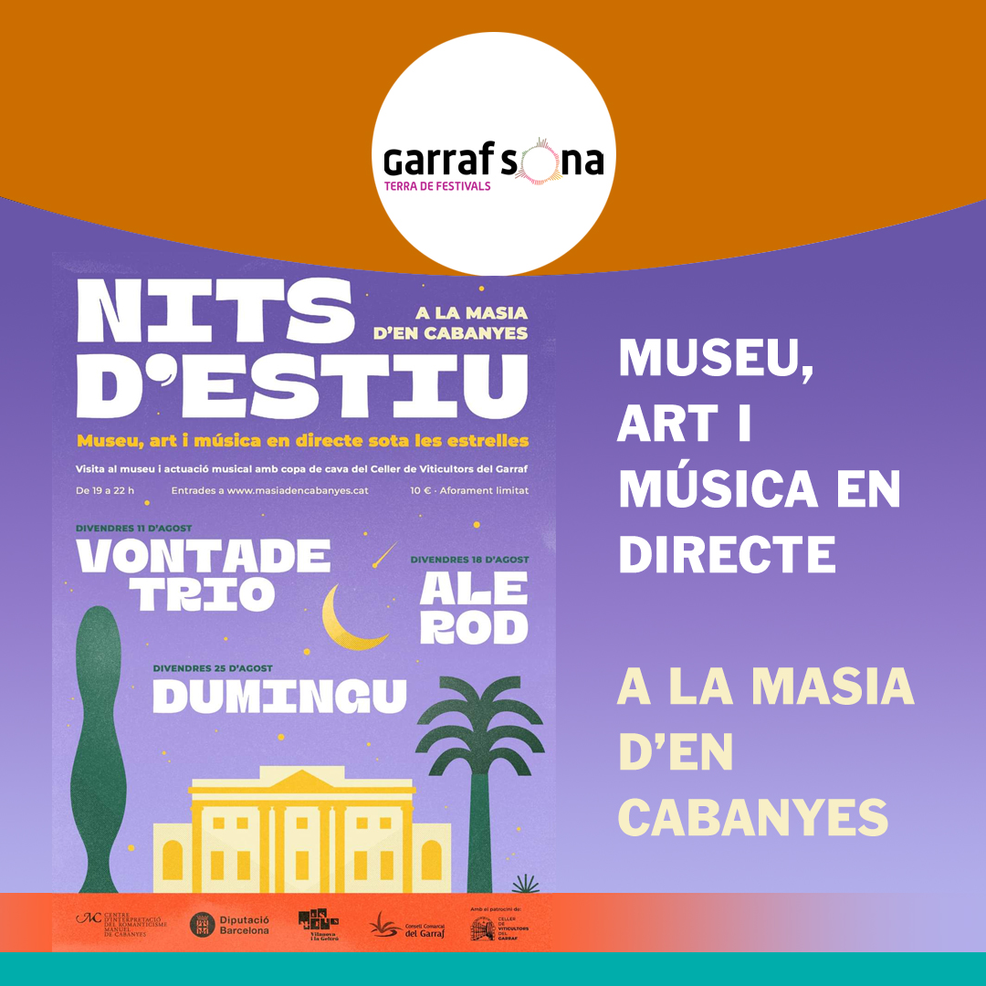 OrigenGarraf's tweet photo. Nits d’Estiu a la Masia d’en Cabanyes” és una proposta per conèixer el museu i gaudir dels jardins amb actuacions musicals en directe durant els divendres d’agost.
#origengarraf #nodegarraf #garrafsona #marcagarraf https://t.co/lB03I1Jo4h