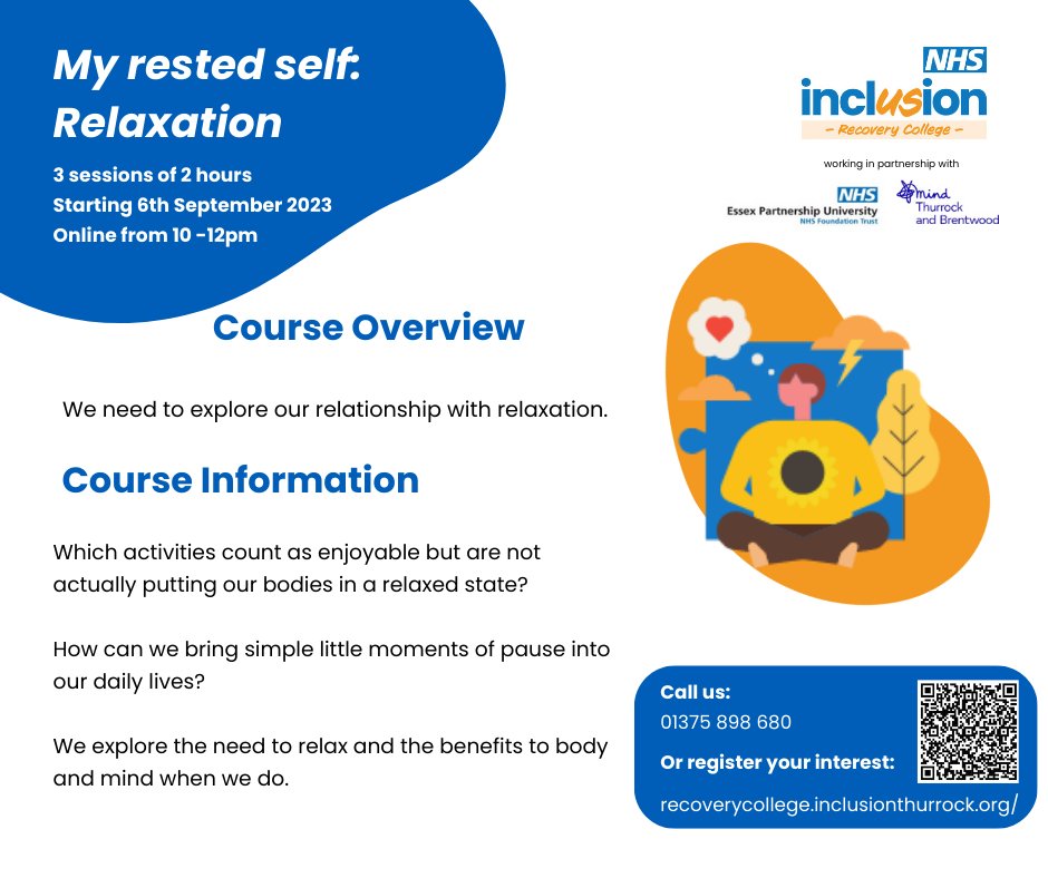 MSERecoveryCol's tweet photo. Need ideas and support on how to relax?  Did you know there are 7 types of rest? Come along to explore what area of your life could benefit from a rest

Contact us for more details. https://t.co/xgNwLP86Vl