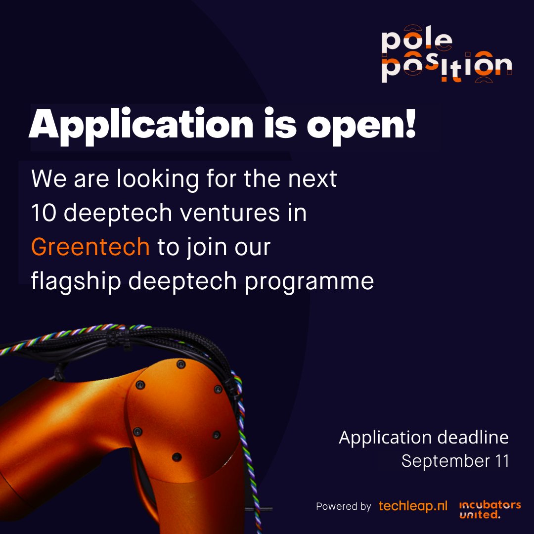 📣 Deeptech ventures! The Pole Position programme is open for applications! Apply by 11th Sep! ✅ 

#Greentech #Sustainability #Deeptech