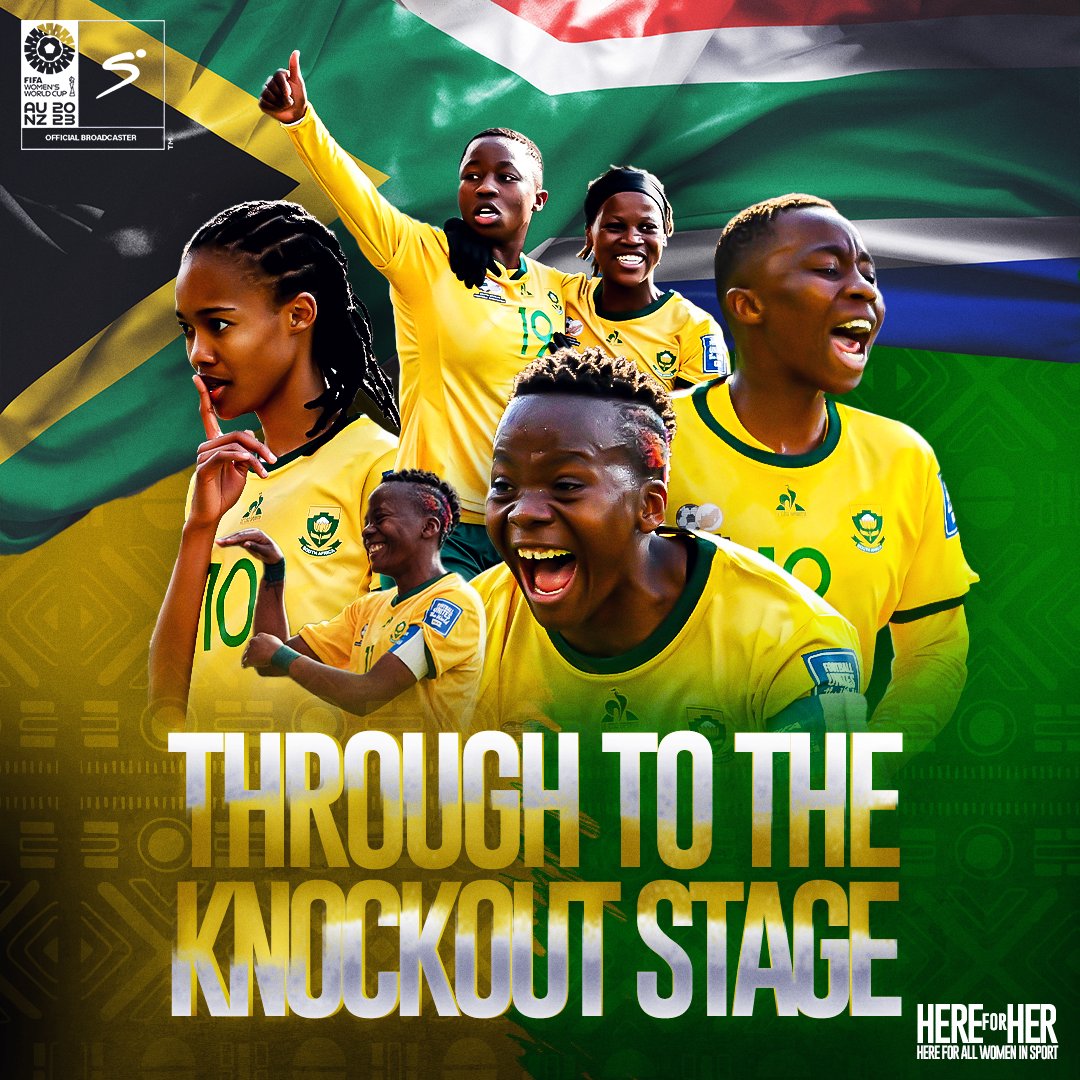 SSFootball's tweet photo. For the very first time! Banyana Banyana are through to the knockouts of the #FIFAWWC

𝐓𝐡𝐞𝐲 𝐡𝐚𝐯𝐞 𝐝𝐨𝐧𝐞 𝐢𝐭! ✨

📺 Carol Tshabalala, Amanda Dlamini and Stanton Fredericks review the match, watch live: https://t.co/TesYUfo62x | #HereForHer https://t.co/jH5RPGzmbD