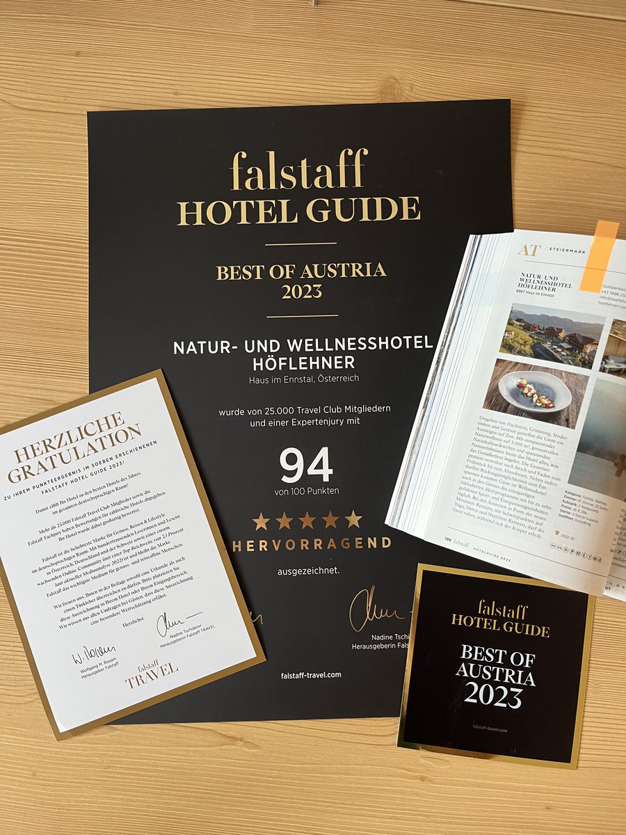 Wir sind alle begeistert über die hervorragende Auszeichnung vom Falstaff Hotelguide! Vielen Dank für diese 𝗳𝗮𝗻𝘁𝗮𝘀𝘁𝗶𝘀𝗰𝗵𝗲 𝗕𝗲𝘄𝗲𝗿𝘁𝘂𝗻𝗴!

Wir fühlen uns 𝗴𝗲𝗲𝗵𝗿𝘁 und sind 𝗺𝗼𝘁𝗶𝘃𝗶𝗲𝗿𝘁, weiterhin unser Bestes zu geben!

#auszeichnung #höflehner #falstaff