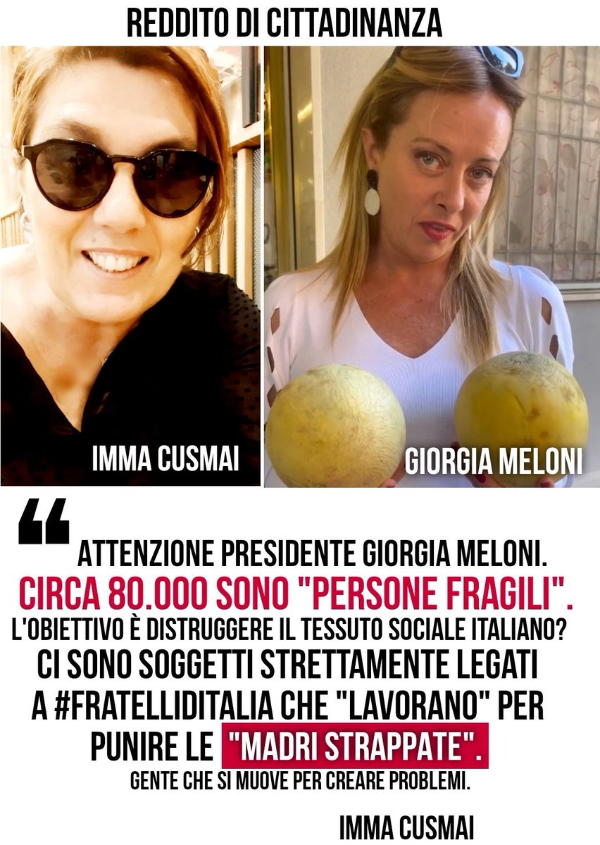 ICusmai's tweet photo. @Pinokabras Bisogna essere chiari quando si toccano gli italiani... #redditodicittadinanza #meloni https://t.co/QSBOFGkLnH
