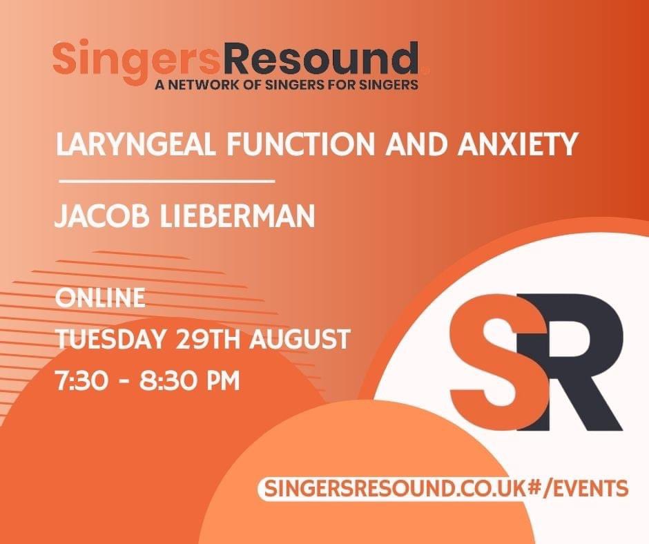 SINGERS: Jacob Lieberman leads our next (free) workshop on the physiological effects of anxiety on laryngeal and breathing functions. Tuesday 29th August, 7:30pm. Tickets here: singersresound.co.uk/#events #opera #operasingers #wellbeing #anxiety #mentalhealth
