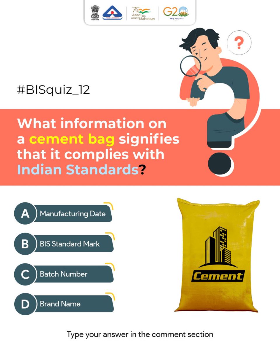 #BISquiz_12 
Let's see how many smart consumers we have here.
Drop your answers in the comment section below.

#ContestAlert #Contest #Quiz #Quiztime #QuizKnock #QuizOfTheDay #contestsontwitter #contestalertindia #BIS #BISQuiz #Participatenow #participatetowin #generalknowledge