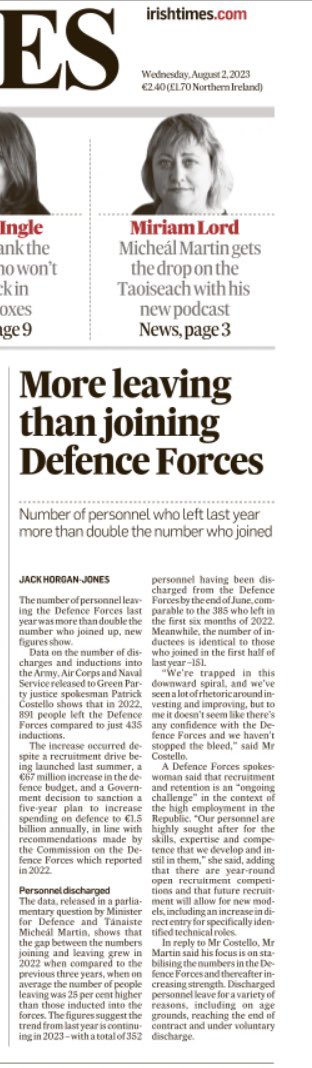 BerryCathal's tweet photo. 🇮🇪’s armed forces at lowest strength in over 50 years.

Since 24 Feb 2022, all other EU states are enhancing their defences, yet 🇮🇪’s already meagre capability continues to collapse.

🇮🇪’s 2010 financial bailout may have ended, but our defence bailout from 🇪🇺 &amp; 🇬🇧 continues… https://t.co/deHNBwLHuy