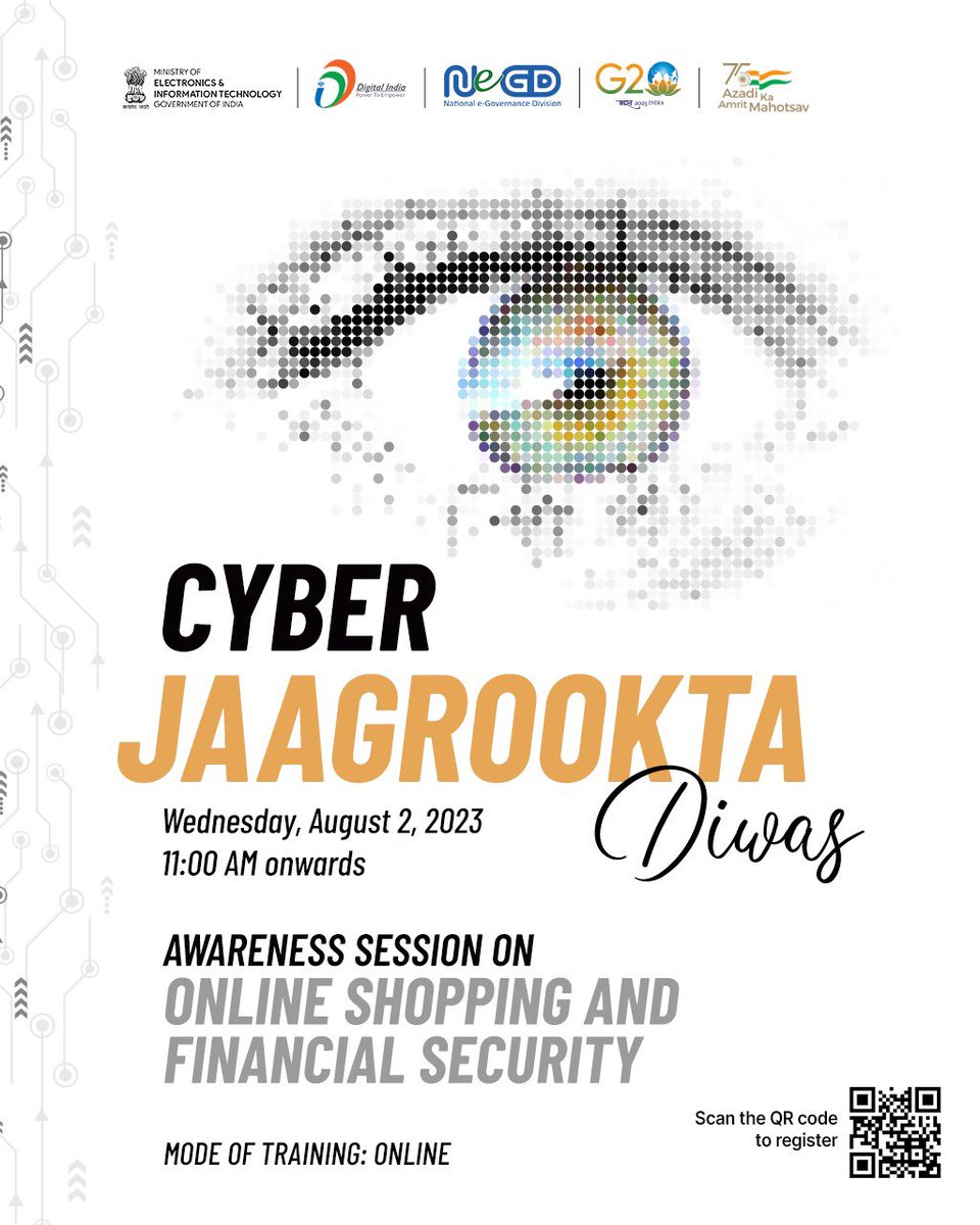 #CyberJagrooktaDiwas Session on 'Online Shopping and Financial Security'  

🗓 Wednesday, August 2 2023 (Today) 

#digitalpayments #DigitalIndia #CyberSecurity