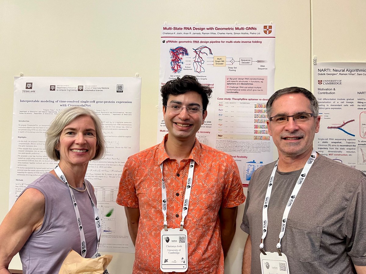 Chaitanya K. Joshi @ICLR2025 🇸🇬 (@chaitjo) on Twitter photo Before starting my PhD, Jennifer Doudna’s biography - Code Breaker - inspired me to explore deep learning for (RNA) biology.
My #ICML2023 highlight was to connect with her and Jamie Cate at <a href="/icml_compbio/">ICML-Compbio-Workshop</a>, present my gRNAde poster to them, and be able to say thank you in person! Before starting my PhD, Jennifer Doudna’s biography - Code Breaker - inspired me to explore deep learning for (RNA) biology.
My #ICML2023 highlight was to connect with her and Jamie Cate at <a href="/icml_compbio/">ICML-Compbio-Workshop</a>, present my gRNAde poster to them, and be able to say thank you in person!