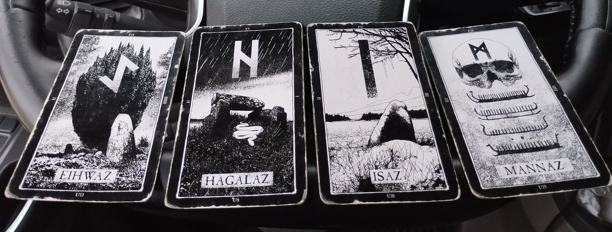 d93zarza's tweet photo. Oh boi. This Weeks #rune for the #Collective Is #eihwaz, the #rune of #rebirth but It is clarified by #hagalaz ,#isa and #mannaz . In a #nutshell the Message is to embrace the Storm of Hagalaz to get rid of the Blockade that residues in #mannaz.
#wisefoxdivination #runereading https://t.co/PVJvmDcu8n