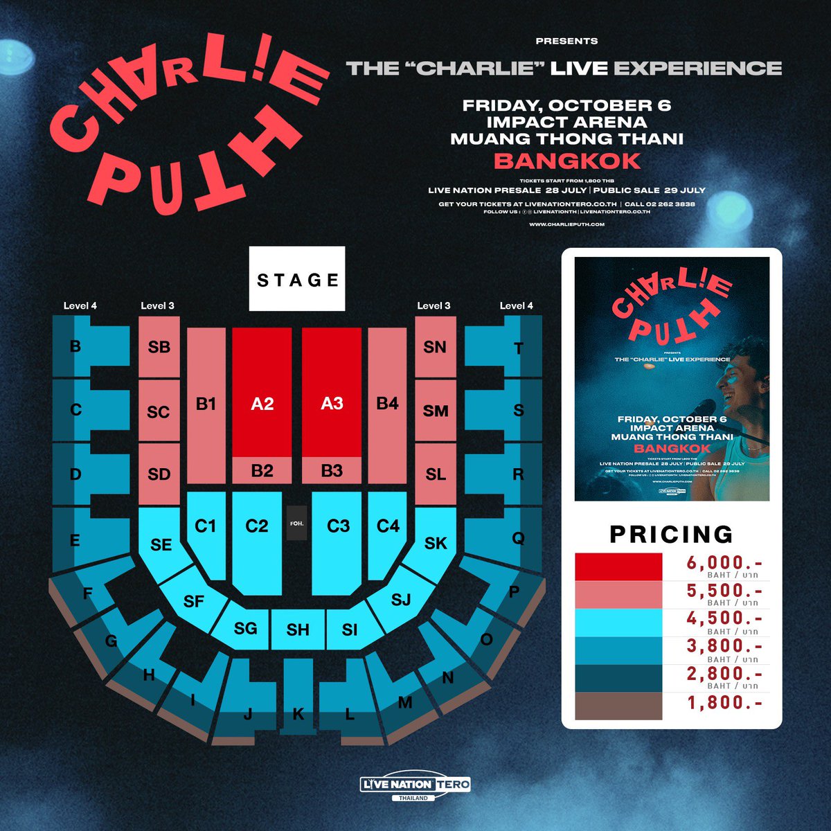PickTicket's tweet photo. ✨2023 찰리푸스 방콕 티켓 양도합니다
A3 구역, B열 x 1

✨Selling Tickets  to Charlie Puth Concert in BKK
A3, Row B x 1 
 
✨チャーリー・プースバンコク公演チケット
A3, Row B x 1

📍Oct 6, 2023 at Impact Arena
#CharliePuth #CharlieLiveExperienceTour #TheCharlieLiveExperienceTourBKK https://t.co/06FJK9Dg03