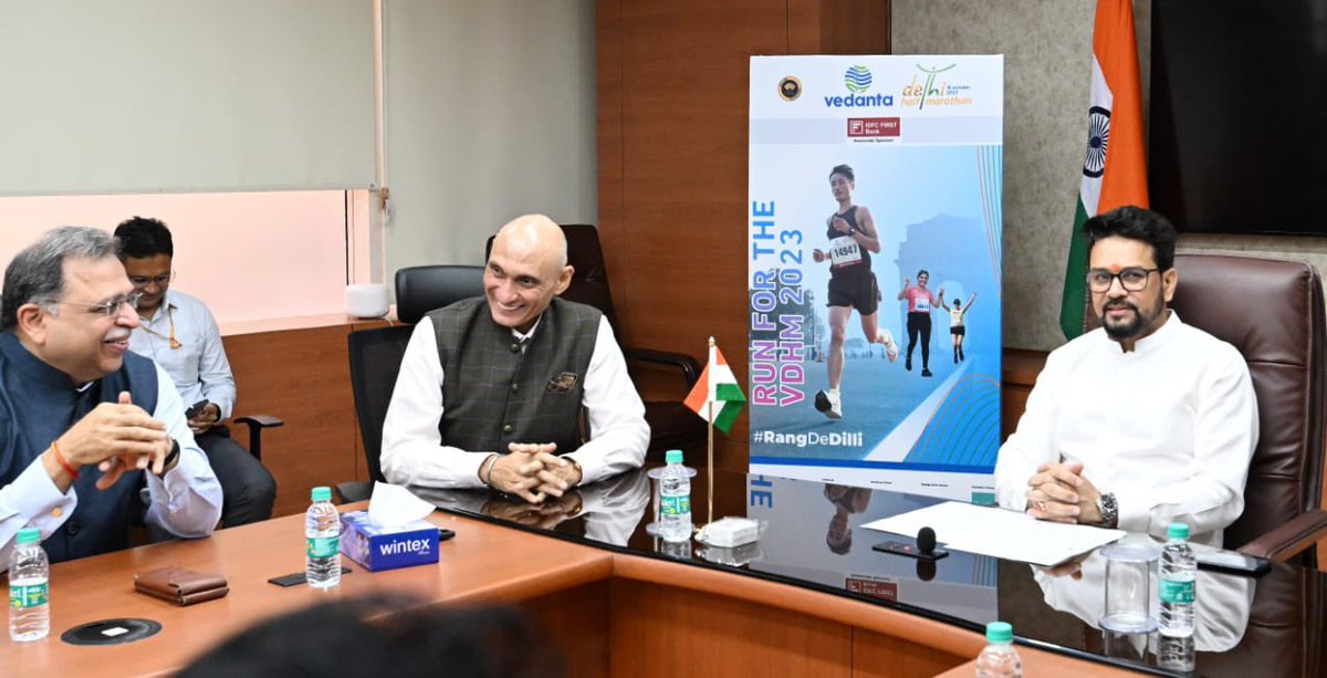 ianuragthakur's tweet image. Excited to be a part of #VedantaDHM23 one of the world's most prestigious half marathons and a runner's delight that celebrates Sporting Excellence, Togetherness, Transformation, and Determination.

I thank the entire team of @DelhiHM_  for organizing this incredible initiative