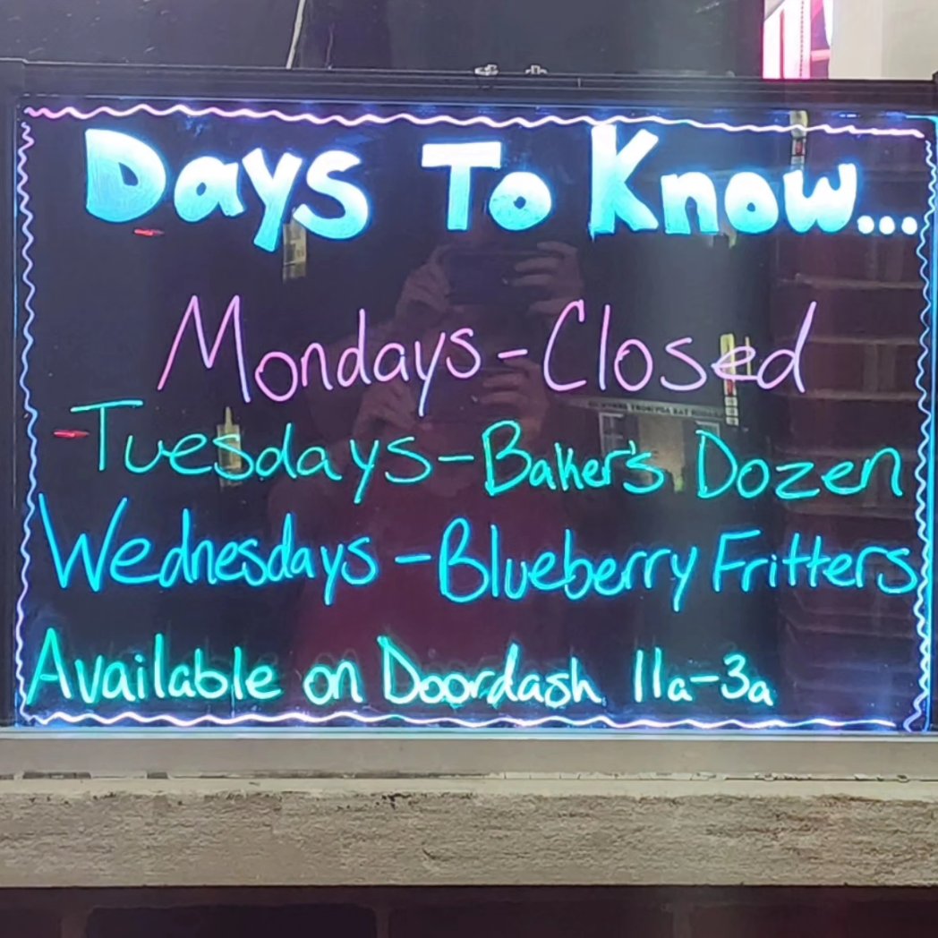 Closed on Mondays! But open 24 hours from 5am on Tuesdays until 4pm on Sundays! #donutland #donuts #donutlovers #Brunswick #supportlocal #madefreshdaily #momandpopshop #open24hours #closedonmondays